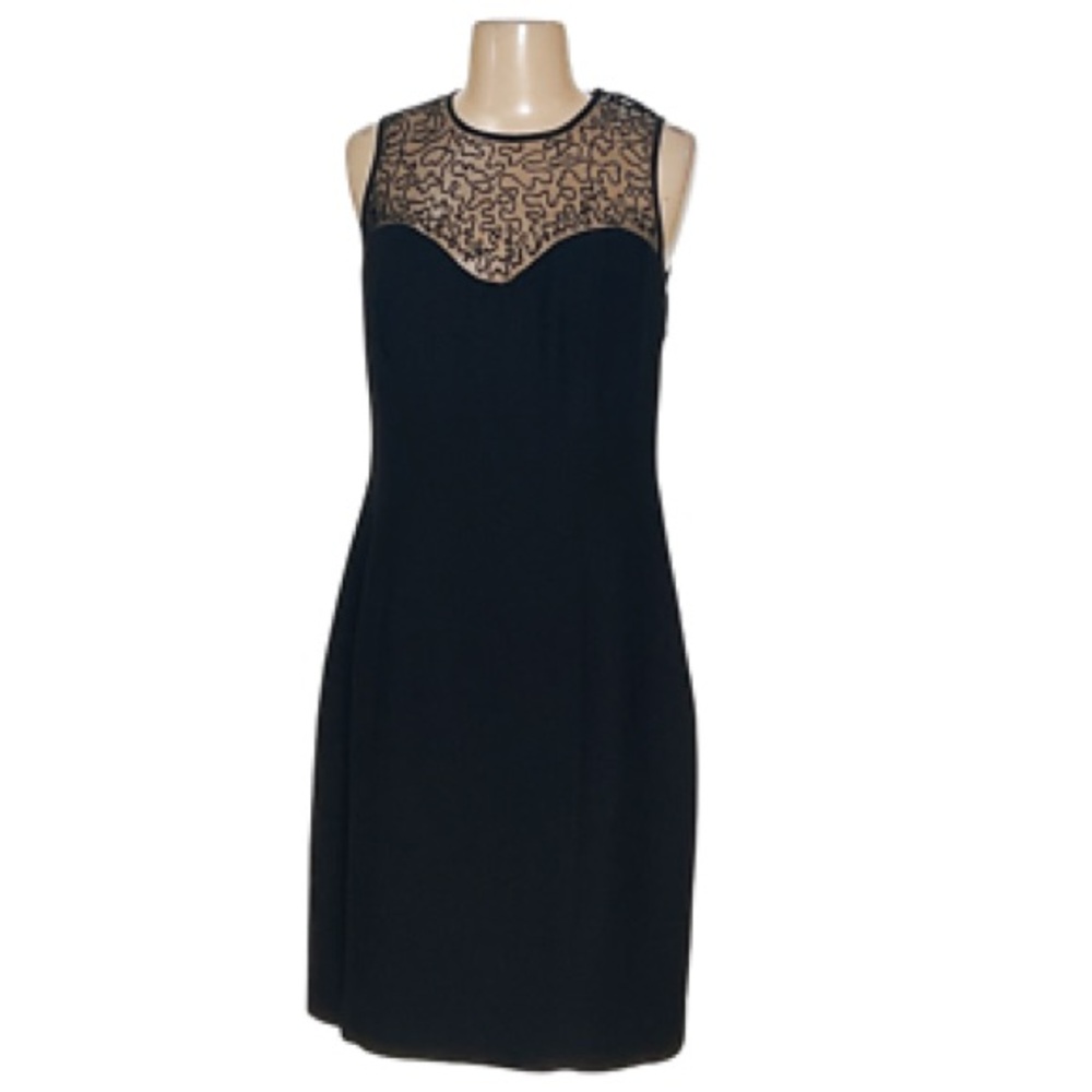 Sequin Holiday Elegant Party Dress Black Beaded Sweetheart Neckline Jones NY